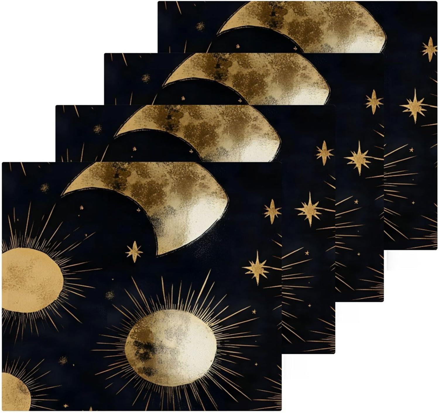 Xigua Gold Foil Washcloth Set 12x12 Moon and Star Design Fast Drying