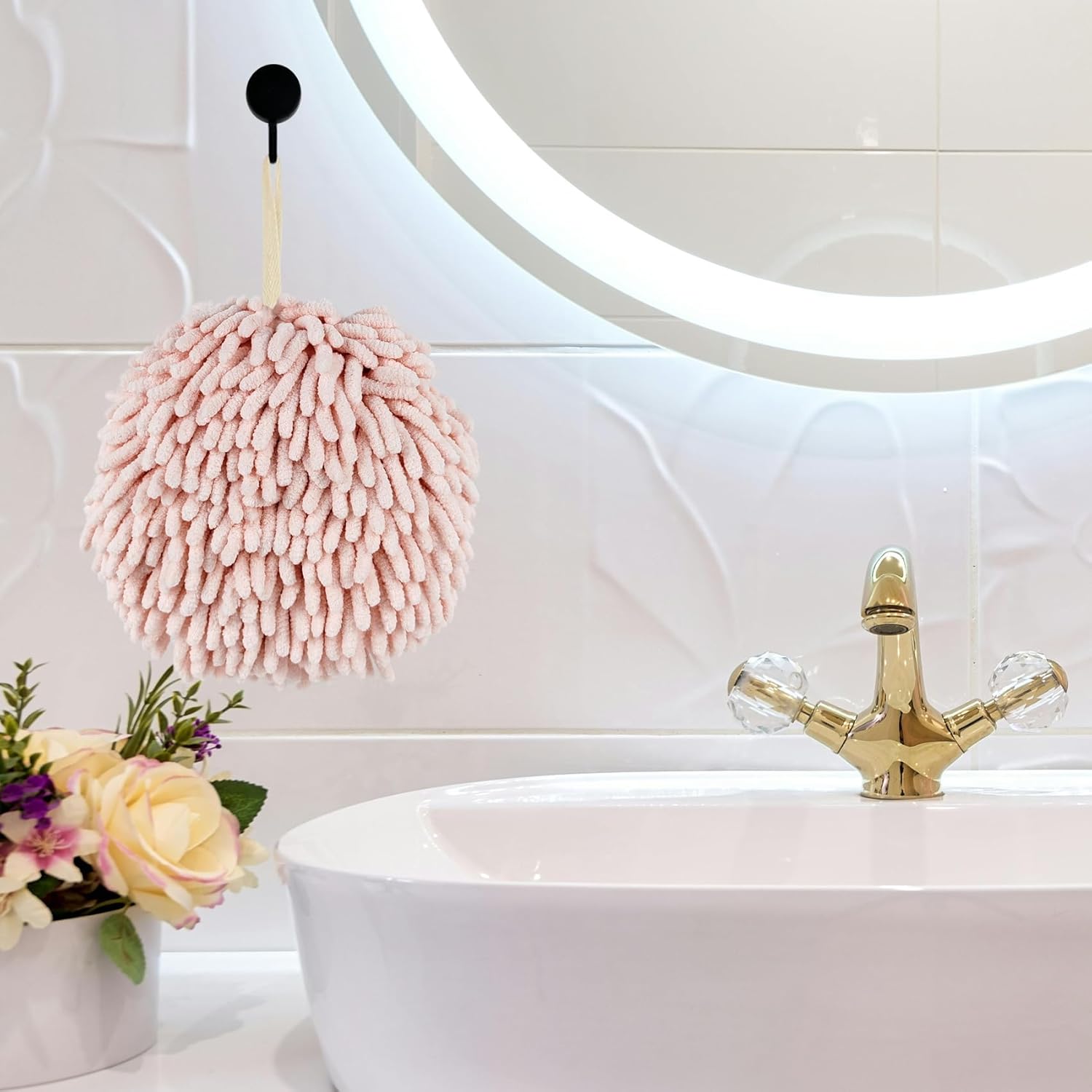 Chenille Fuzzy Ball Hand Towels for the Bathroom - Quick Dry Absorbent