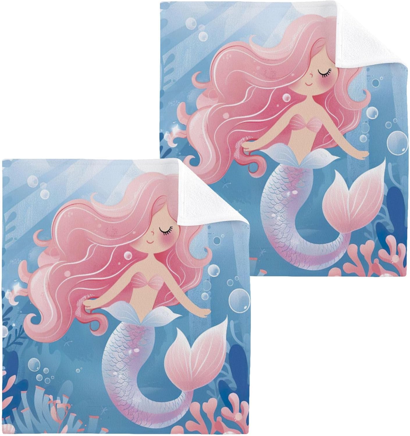 Charming Mermaid Washcloth Set for Bath or Toilet
