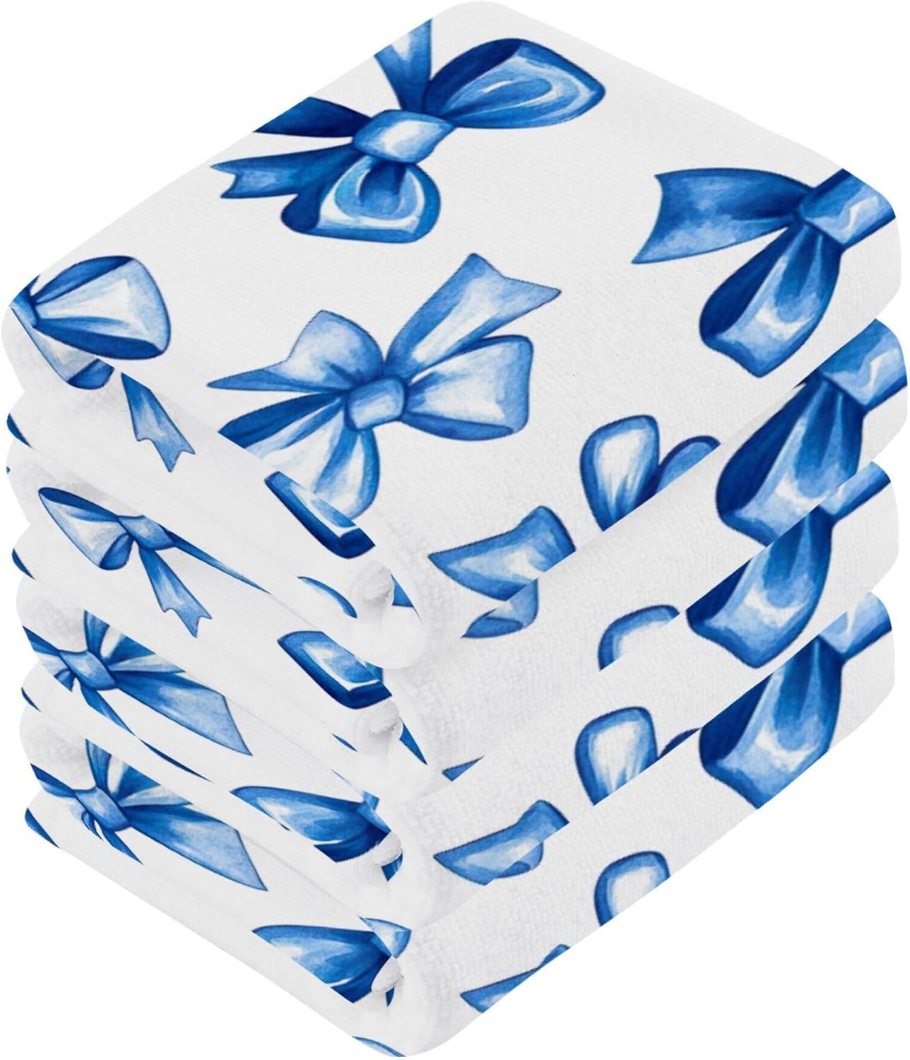 Xigua Blue Bows Washcloth Set - Fast Drying Hypoallergenic Soft Absorbent