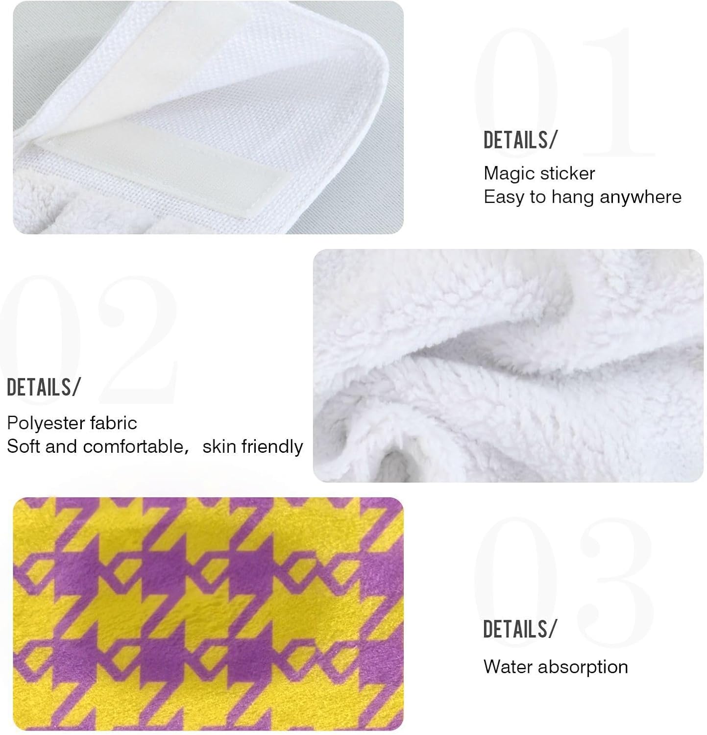 SyXIOP Houndstooth Pattern Bath Towels Set of 2 with Hook Loop