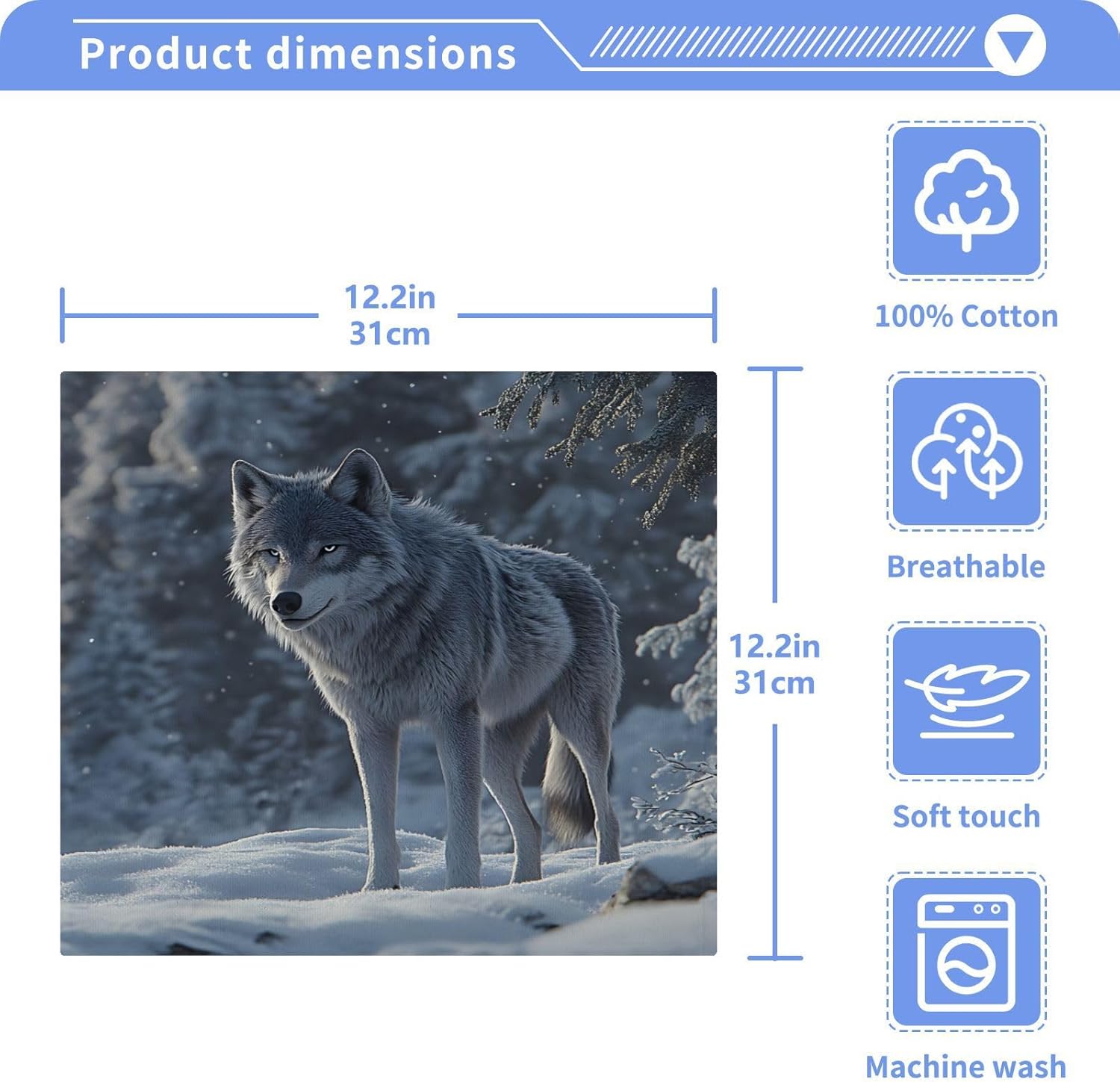 Cotton Washcloth Set - Winter Snow Wolf Print