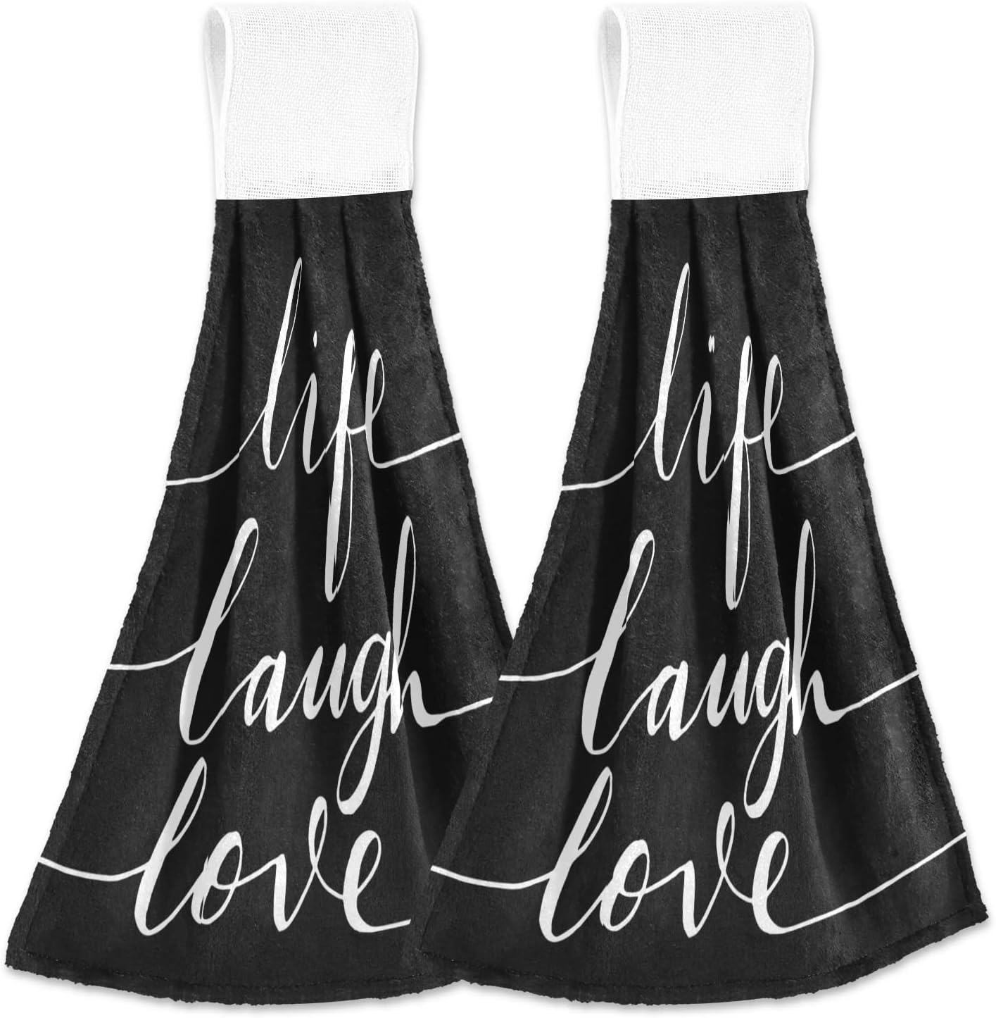 Oarencol Kitchen Towels Black Kitchen Hand Towels with Loop Absorbent 12x17inx2