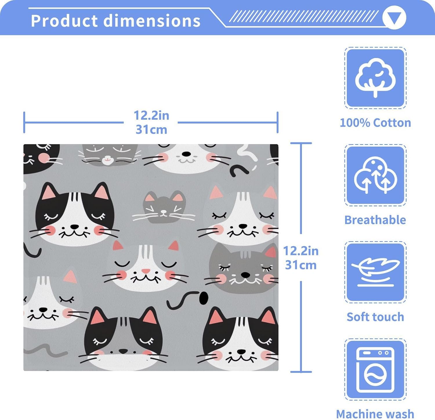 Cute Cat Washcloth Set for Babies Adults Reusable Soft Cotton Face Towels