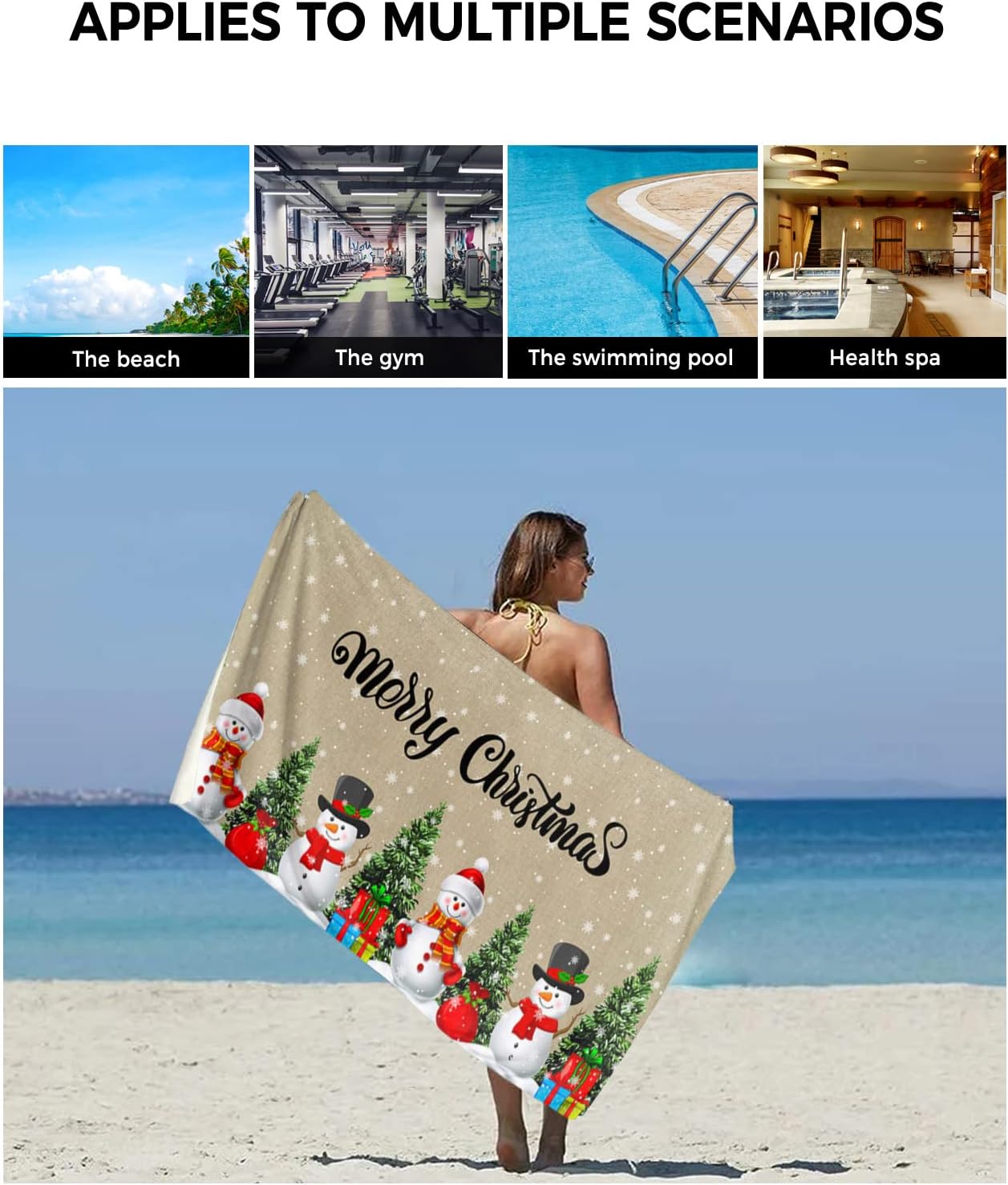 Bath Towels Set of 3 Christmas Cute Snowman Tree Design