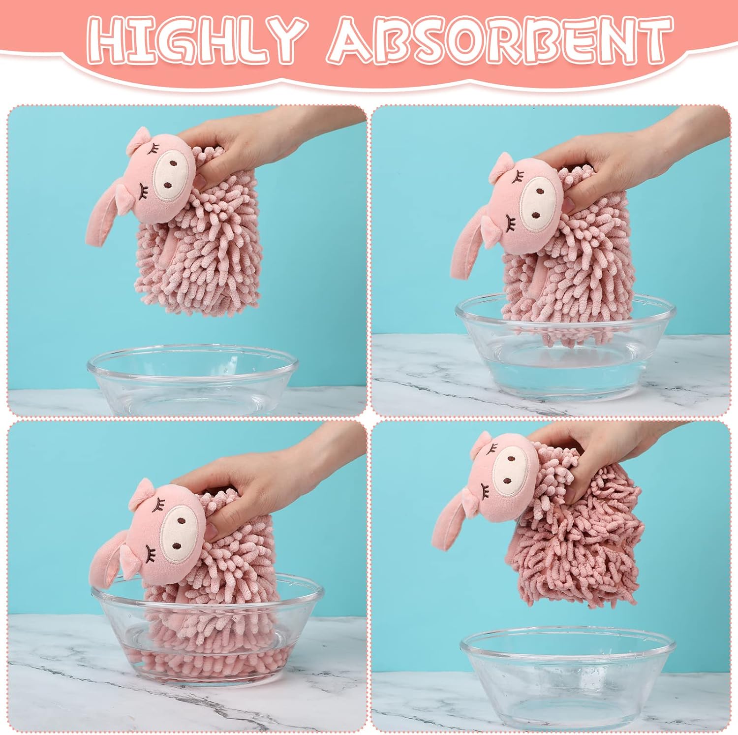 Chumia 9 Pack Cute Chenille Soft Cartoon Animal Hand Towels with Hanging Loopler