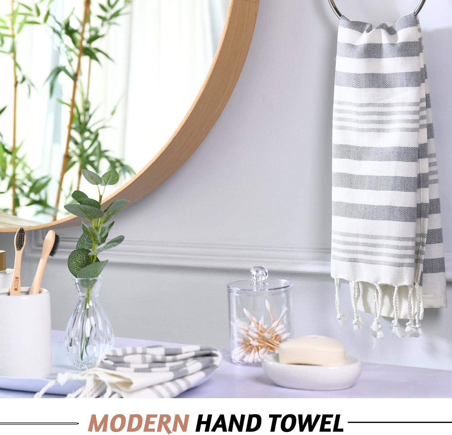 Folkulture Gray Hand Towels Set of 2 with Tassel