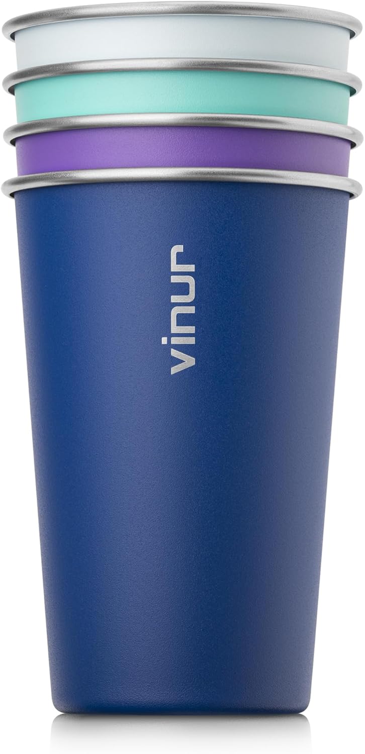 Stainless Steel Pint Glasses 4-Pack 16 Oz Child-Friendly Durable Eco-Friendly
