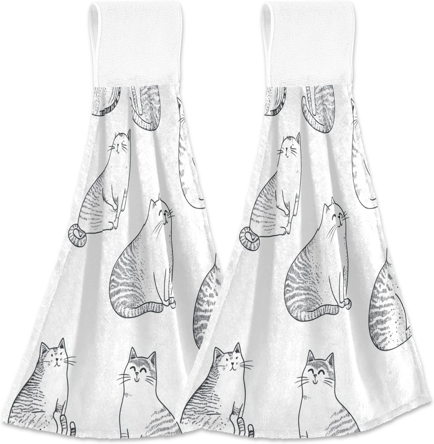 KLL Funny Singapuracats White Towels with Hook Loop Set