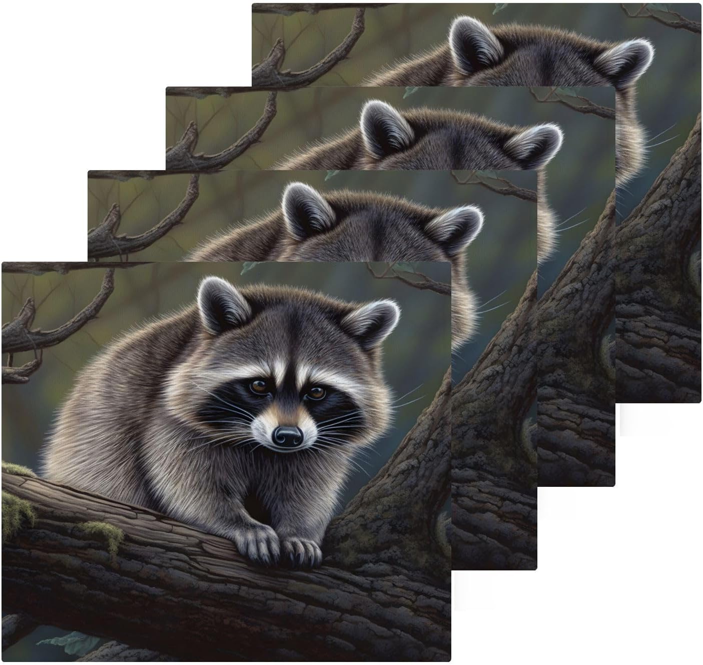 4-Pack Washcloth Pure Cotton Raccoon Tree Boho Vibes Face Towel Travel Use