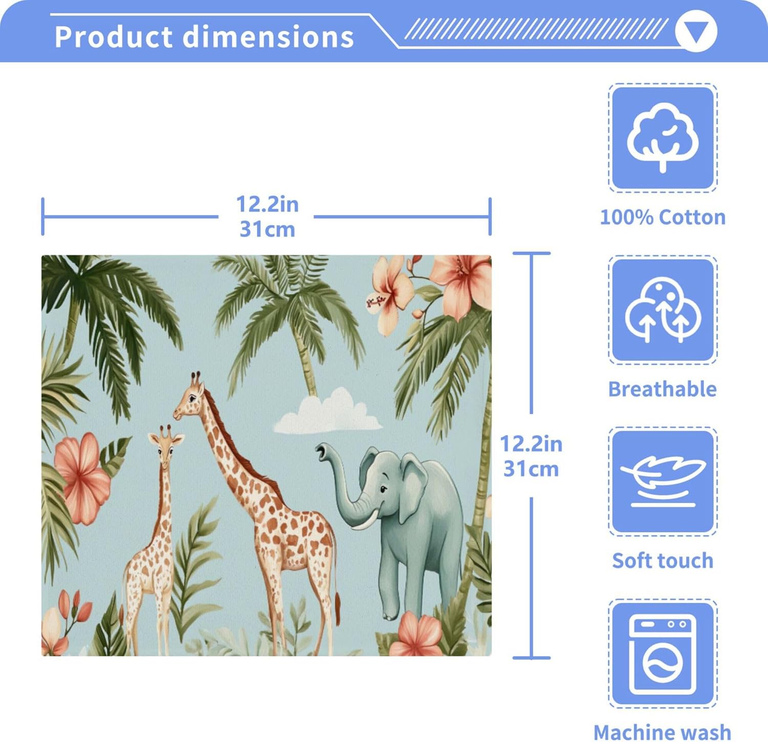 Xigua Giraffes and Elephants Washcloth Set
