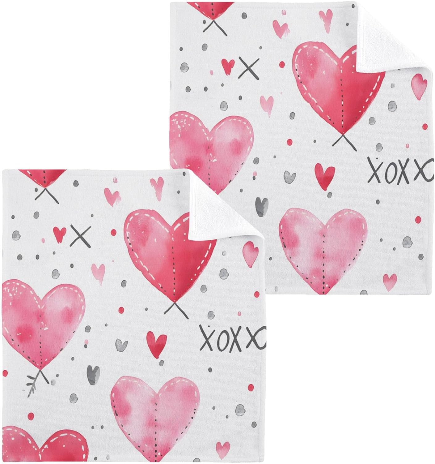 Xigua Valentines Day Hearts Washcloths Set of 2 - 12x12 Inch