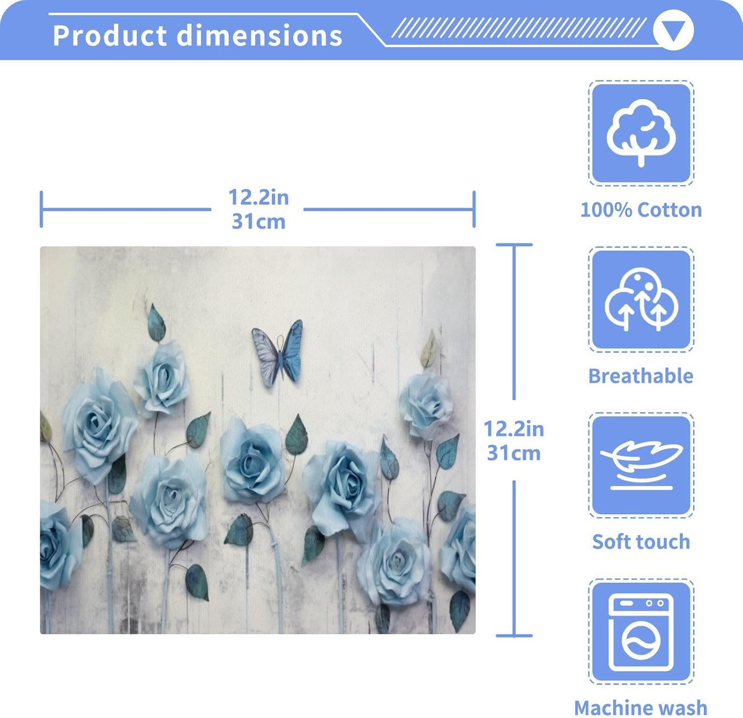 Blue Rose Washcloth Set for Washable Reusable Baby Face Towels