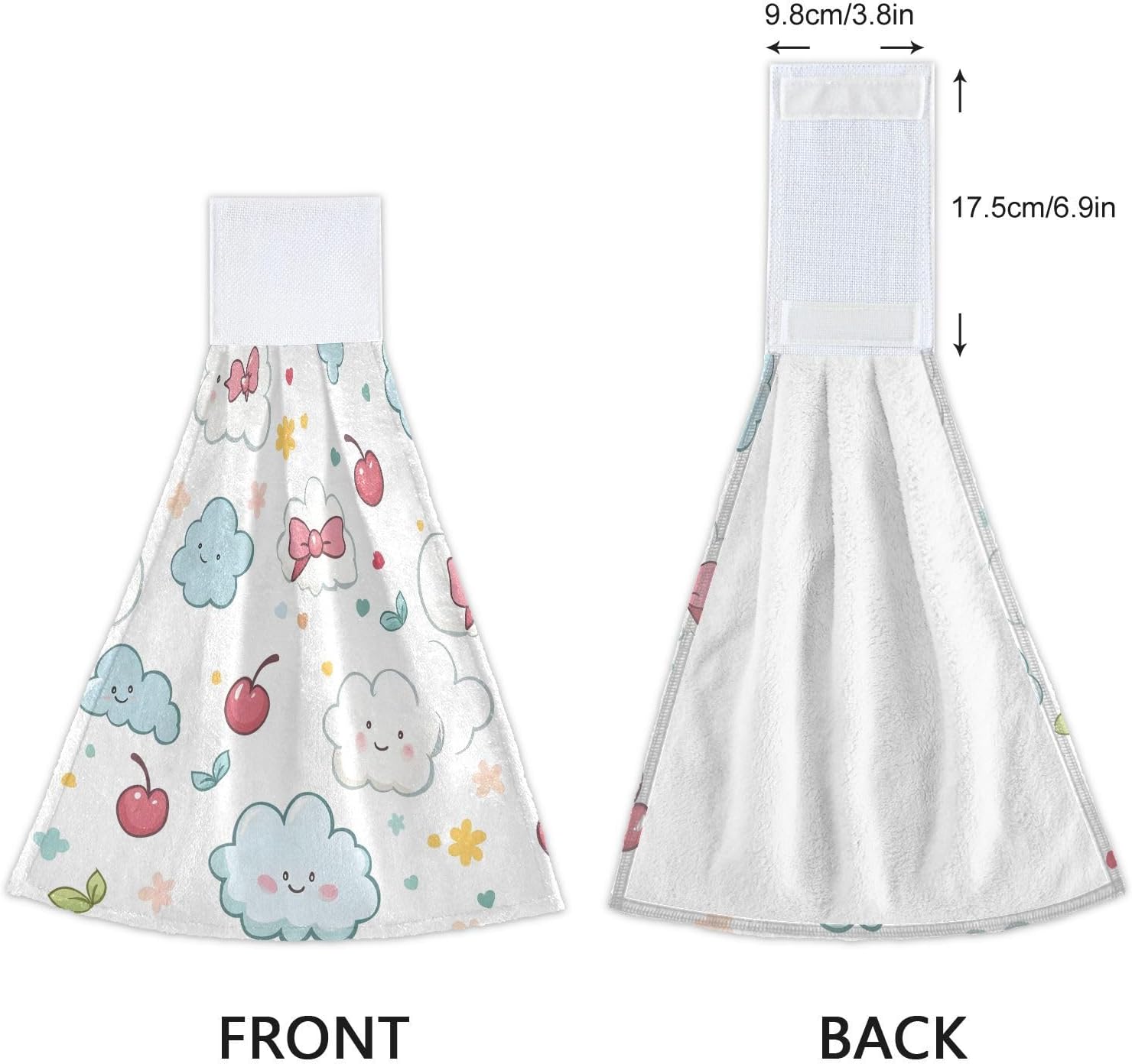 Kawaii Pastel Cloud Hand Towel Set of 2 with Hanging Loop