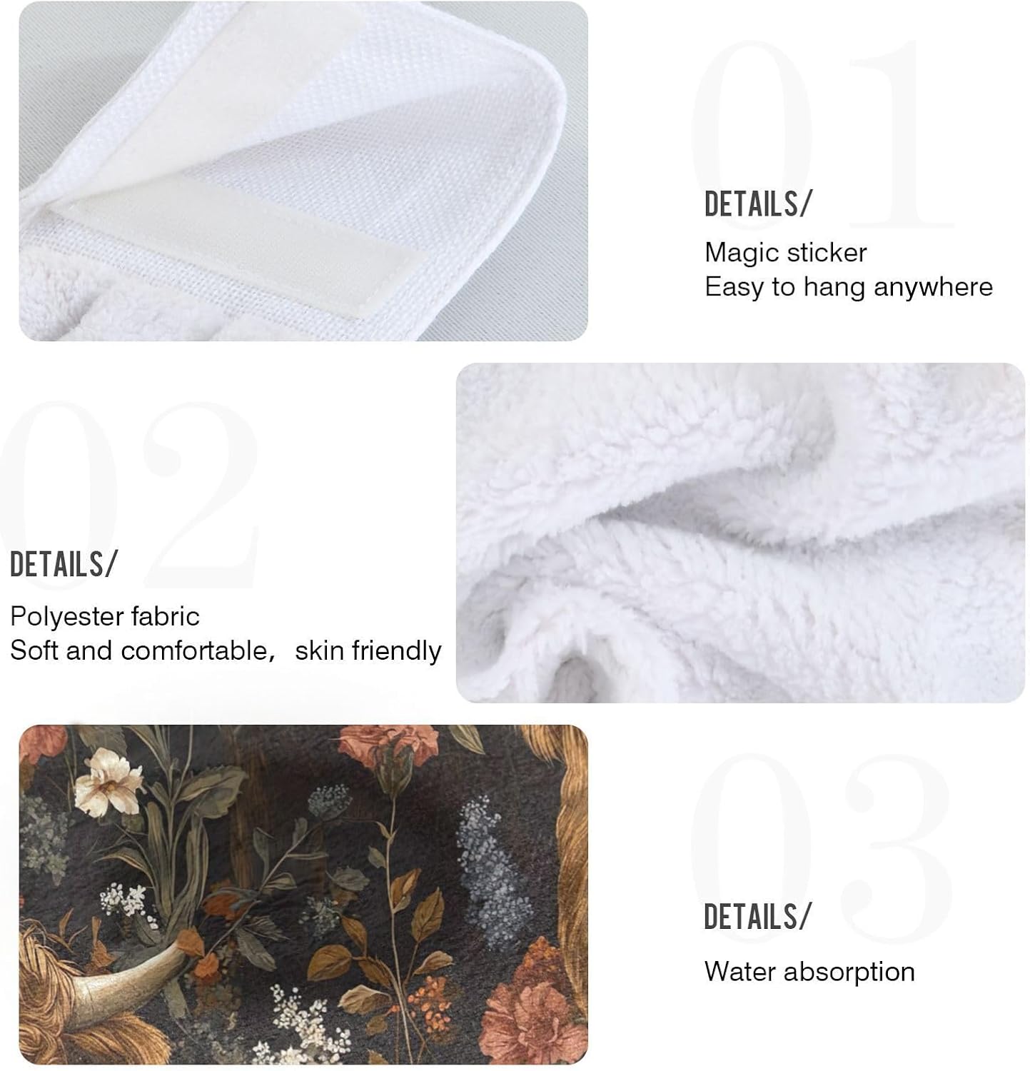 Quick drying kitchen hand towels with hanging loops 182x14 inch set of 2