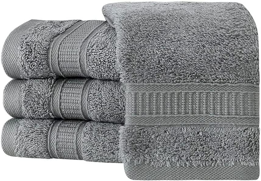 4 Piece 13x13 Inch Soft Turkish Cotton Washcloths Set - Gray