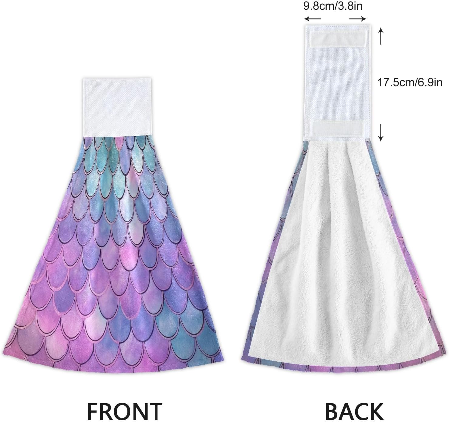 Soft Quick Dry Kids Hand Towel Hook Set of 2 with Mermaid Scales