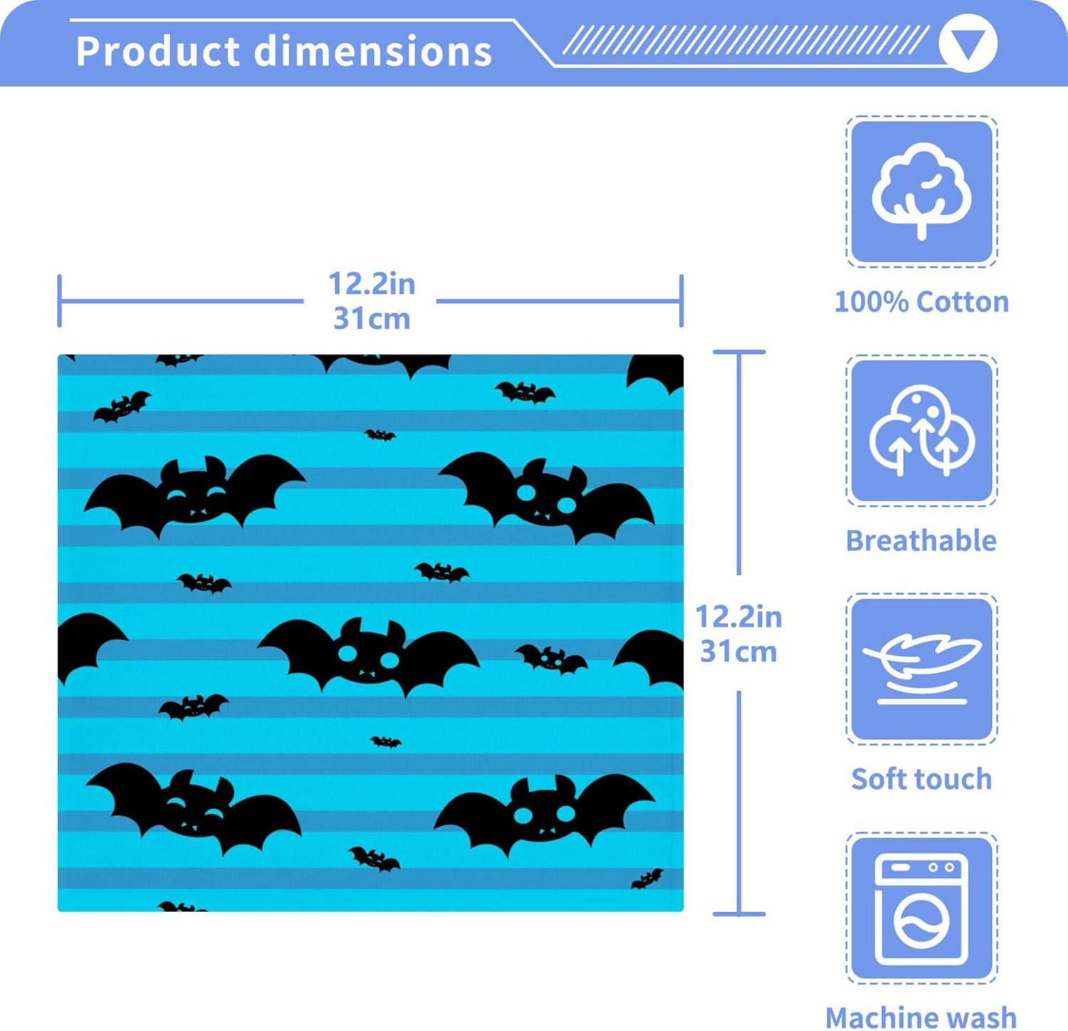 Cute Halloween Bat Washcloth Set - 12 x 12 Inch