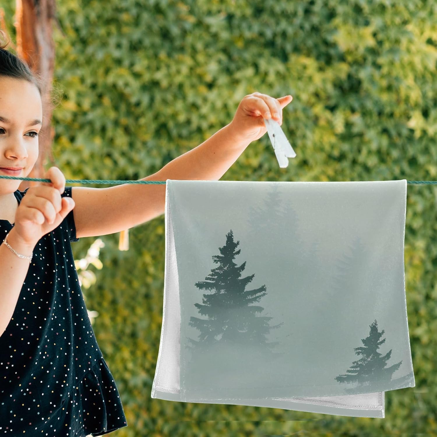 Senya Tree Forest Tile Cotton Hand Towels 30x15