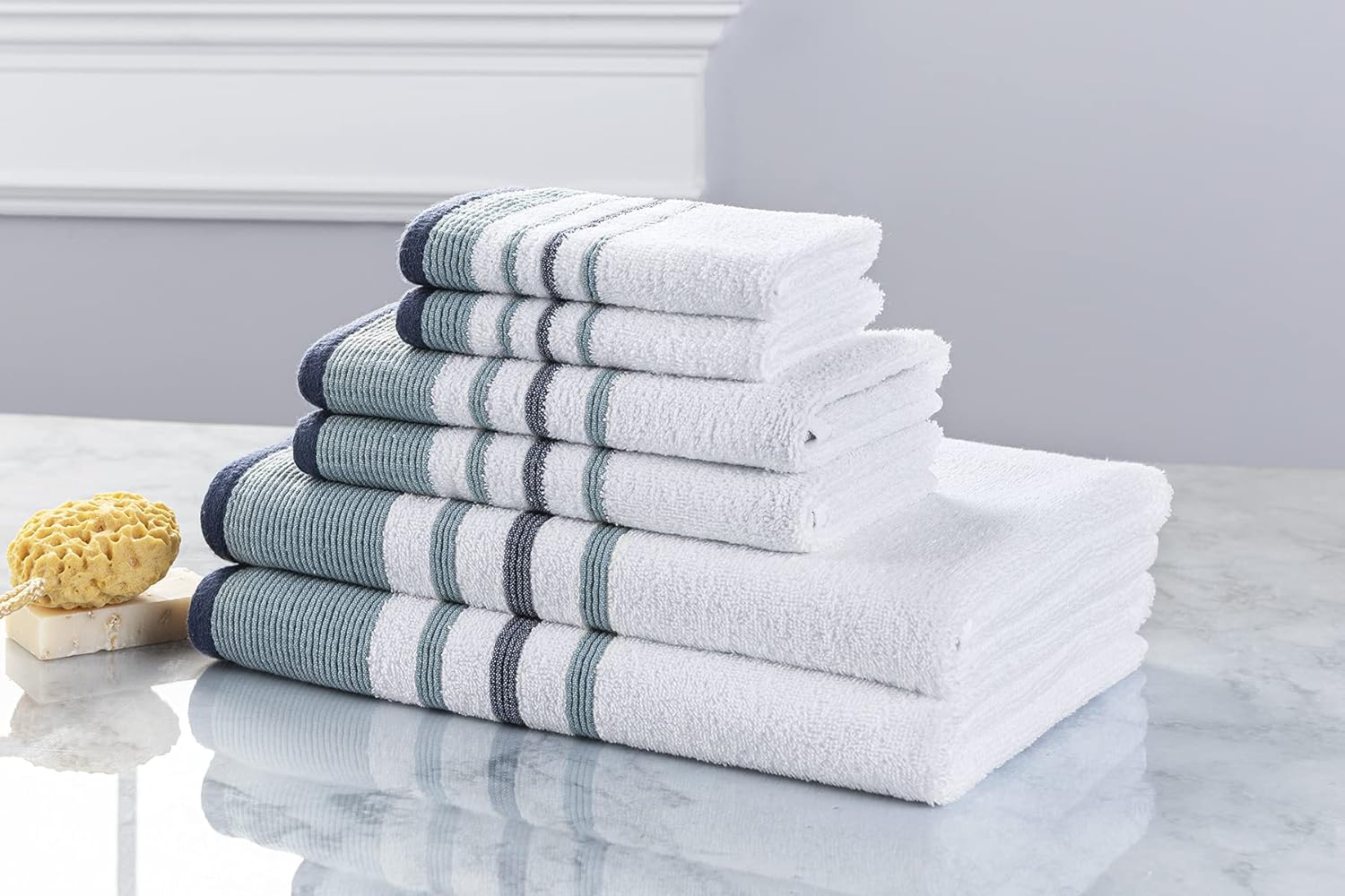 Elegant Waves Blue Stripe 6 Piece bath towel set
