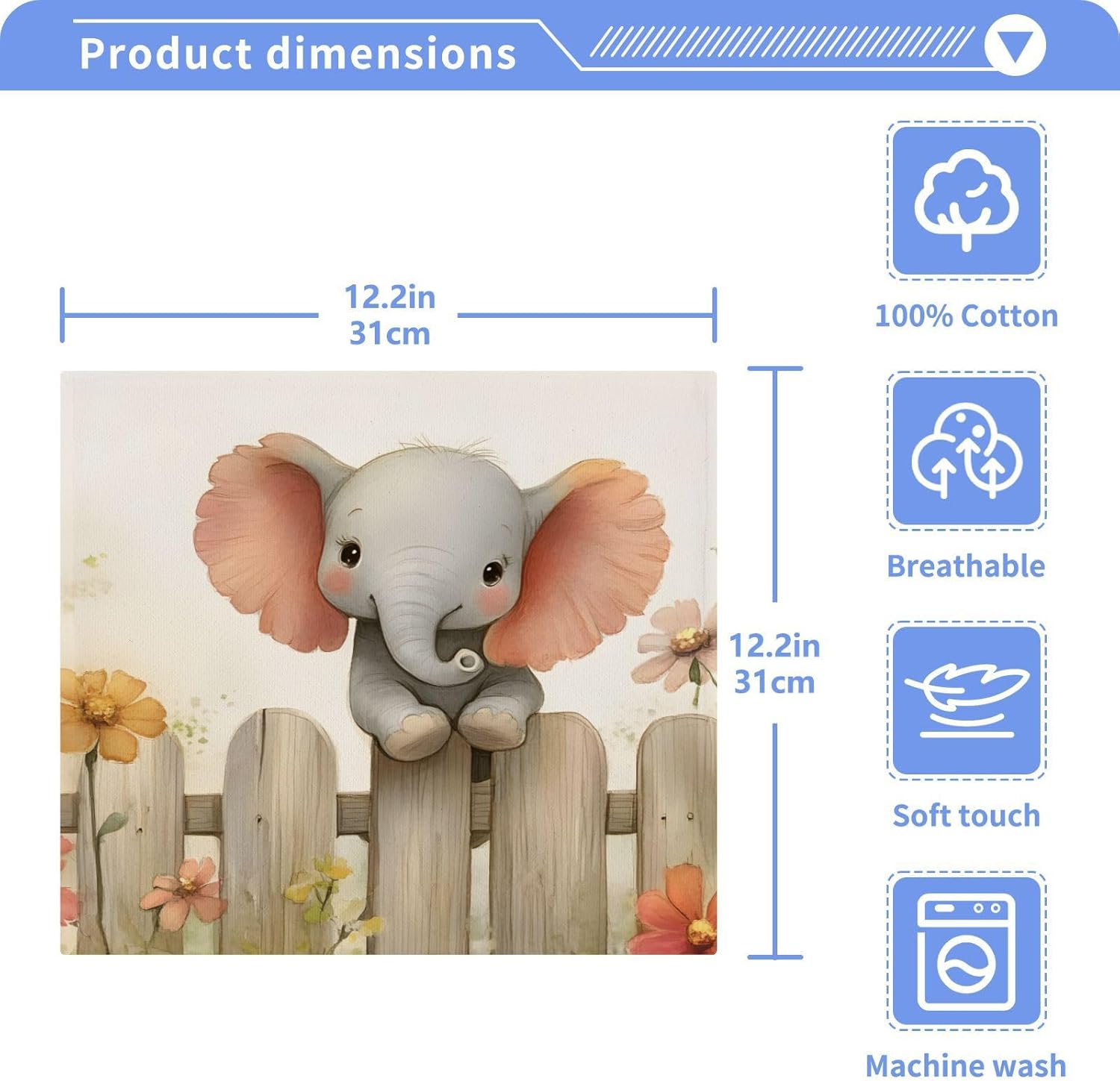 Little Elephant Cotton Washcloths 4 Pack - Soft Quick Dry Absorbent 12x12