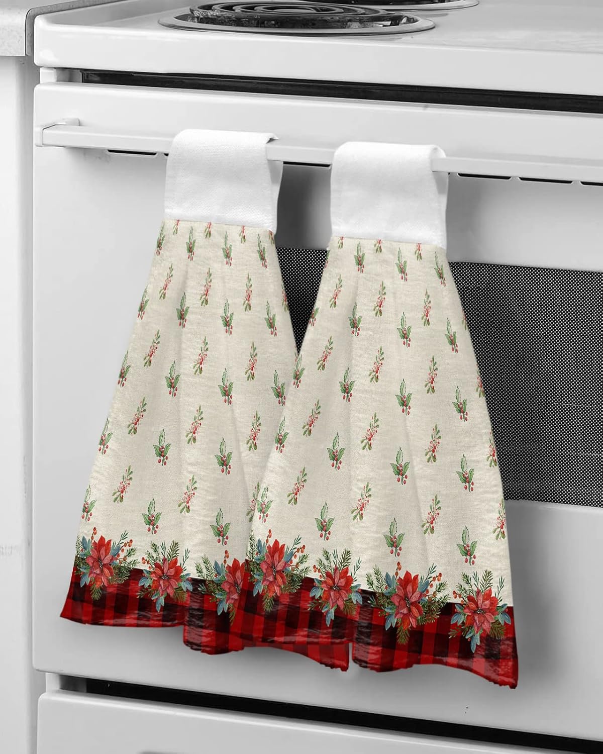 Chucoco Hanging Tie Towel 1-Piece kitchen hand towel Reusable Red Christmas