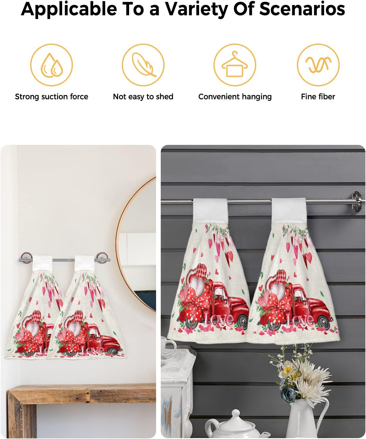 Valentines Day Heart Plaid Hand Tie Towels Set