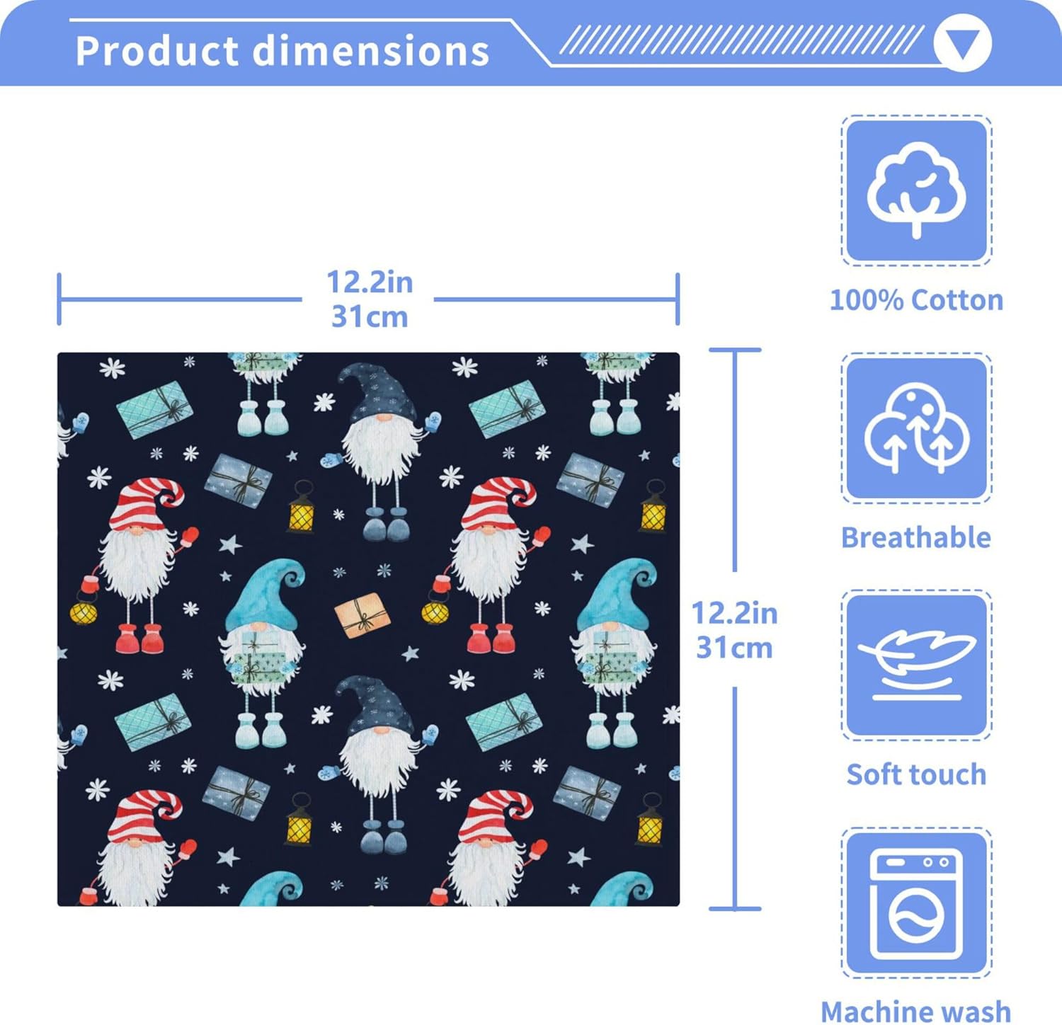 Xigua Christmas Gnome Washcloth Set - multi-purpose soft drying towels