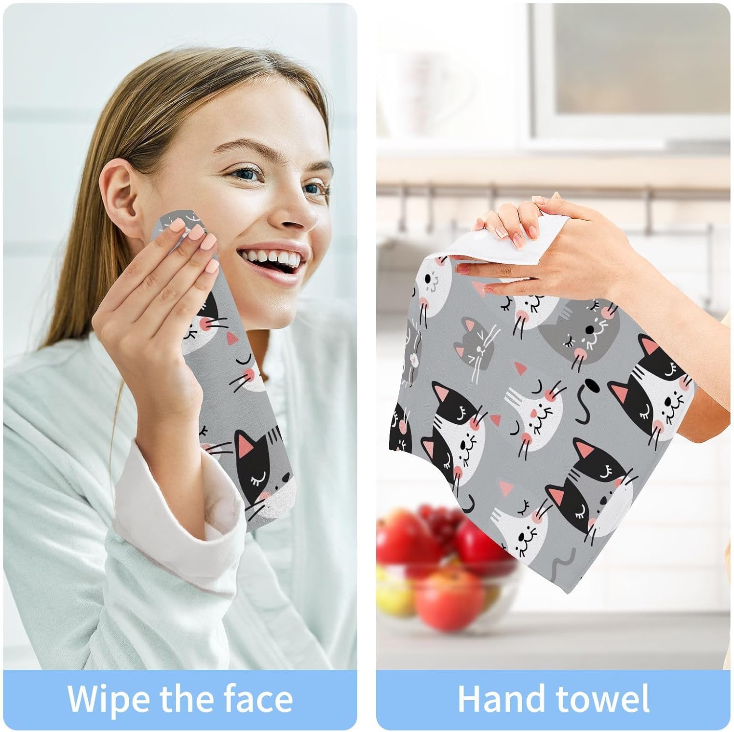 Cute Cat Washcloth Set for Babies Adults Reusable Soft Cotton Face Towels