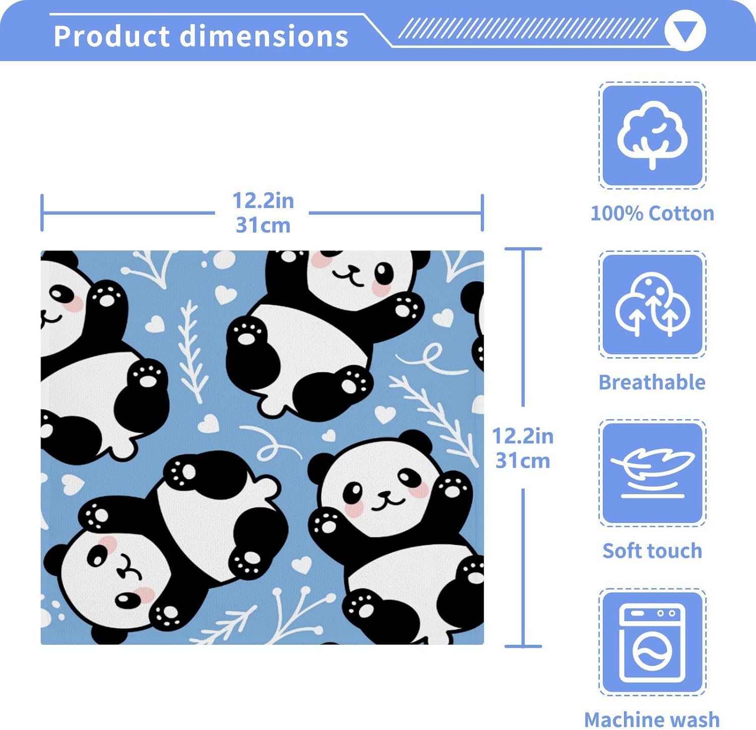 YETTASBIN Cute Panda Washcloth 2 Pack - Soft Reusable 12x12 inch