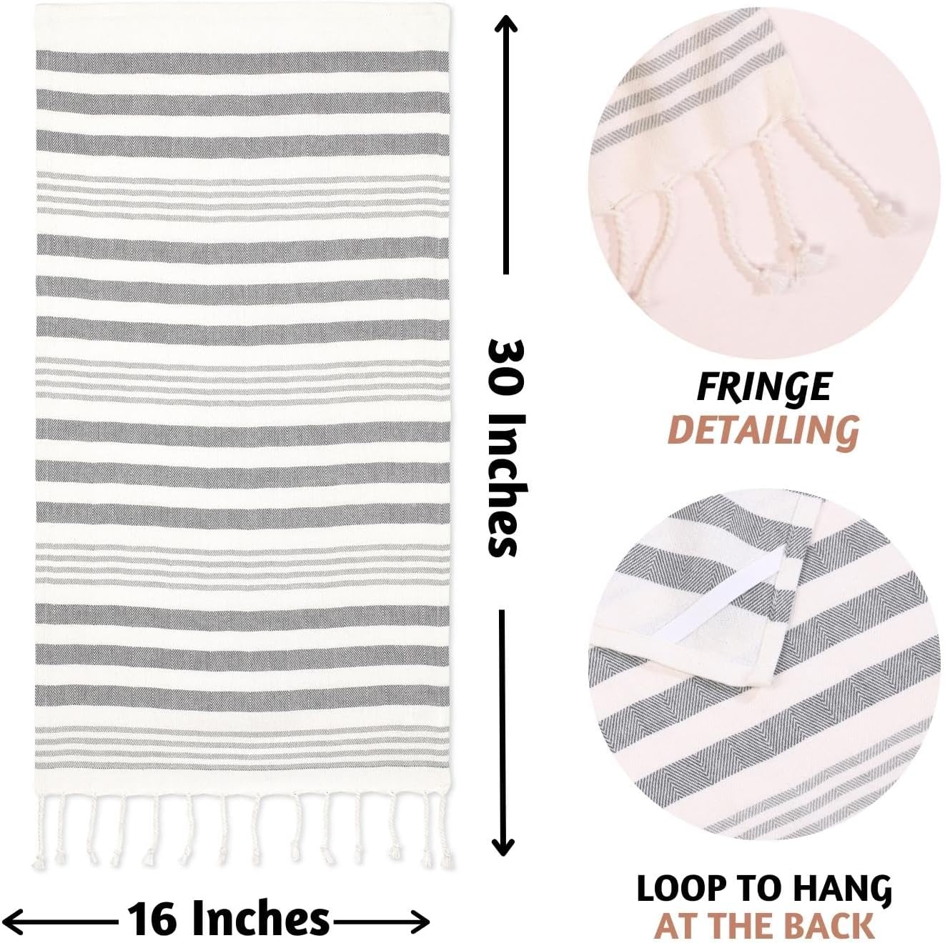 Folkulture Gray Hand Towels Set of 2 with Tassel