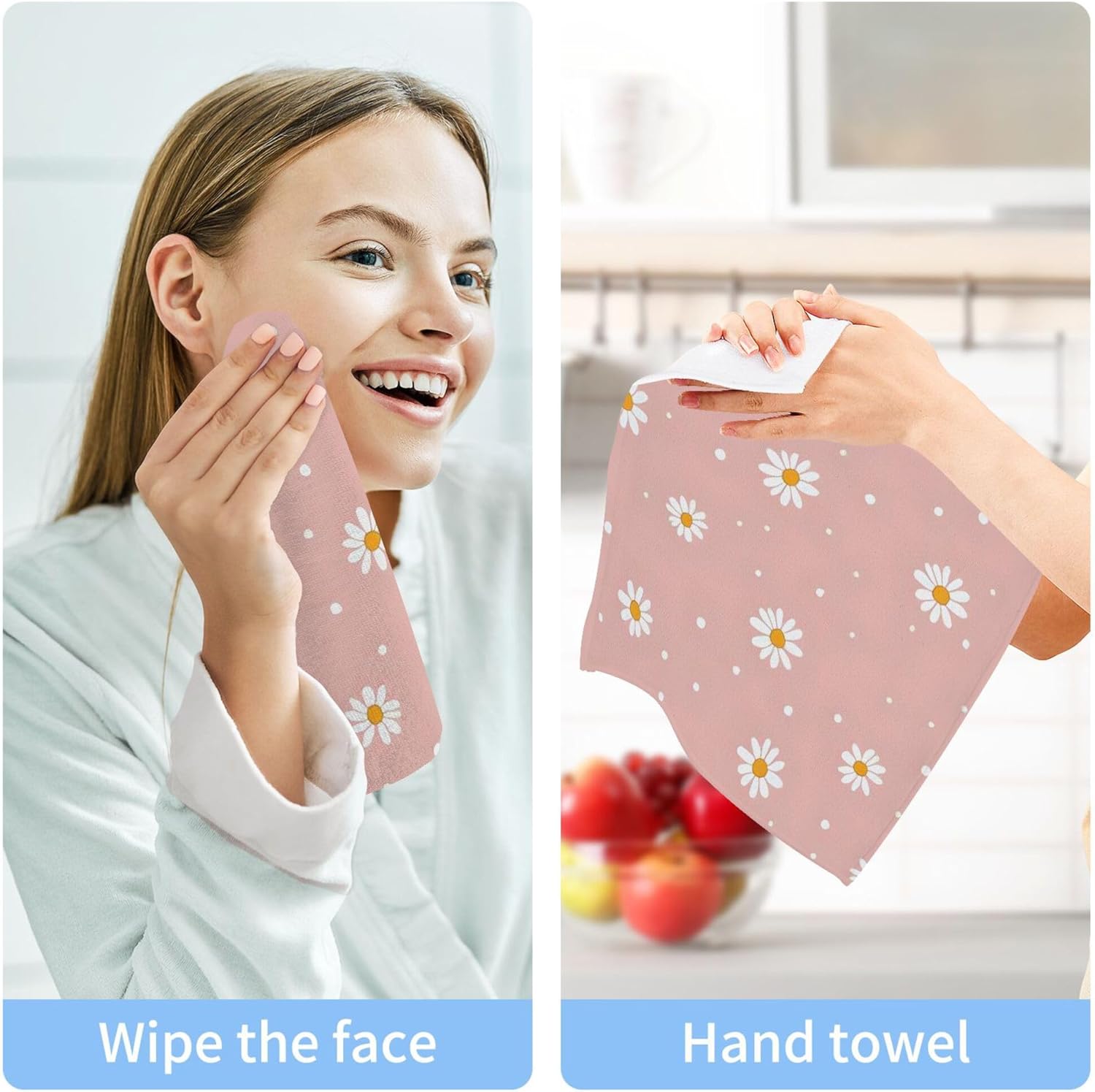 Xigua White Daisy Washcloths Set of 2 12x12 Inch Fast Drying Towels