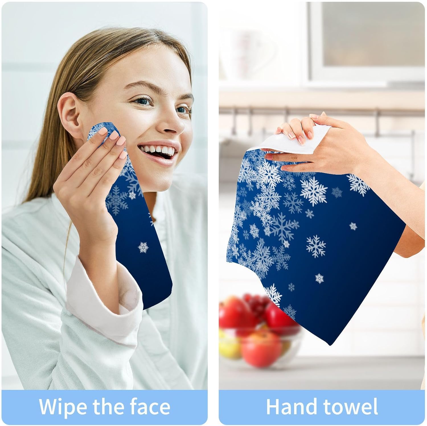 Blue Christmas Snowflake Washcloths 2-Pack