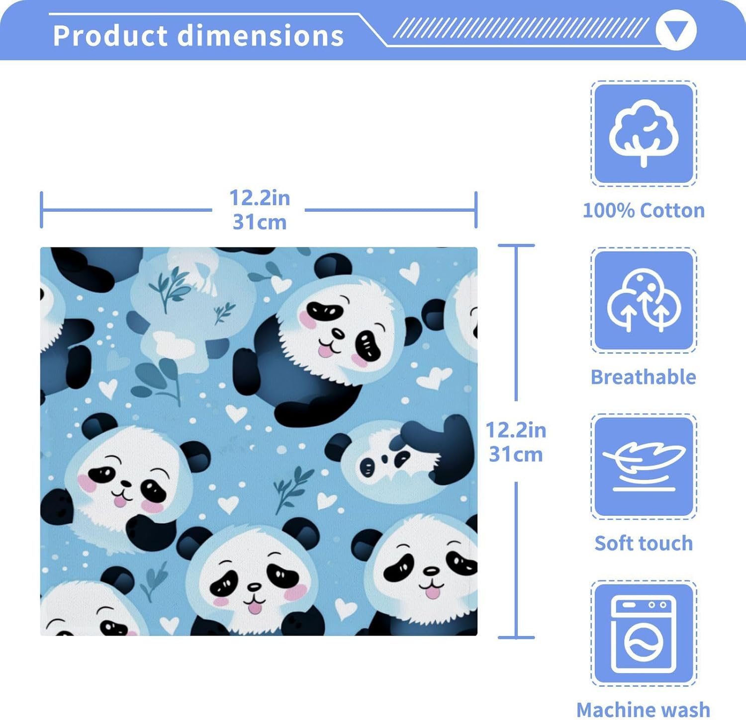 Cute Panda Washcloth 2-Piece Set for Babies Soft Reusable Washable