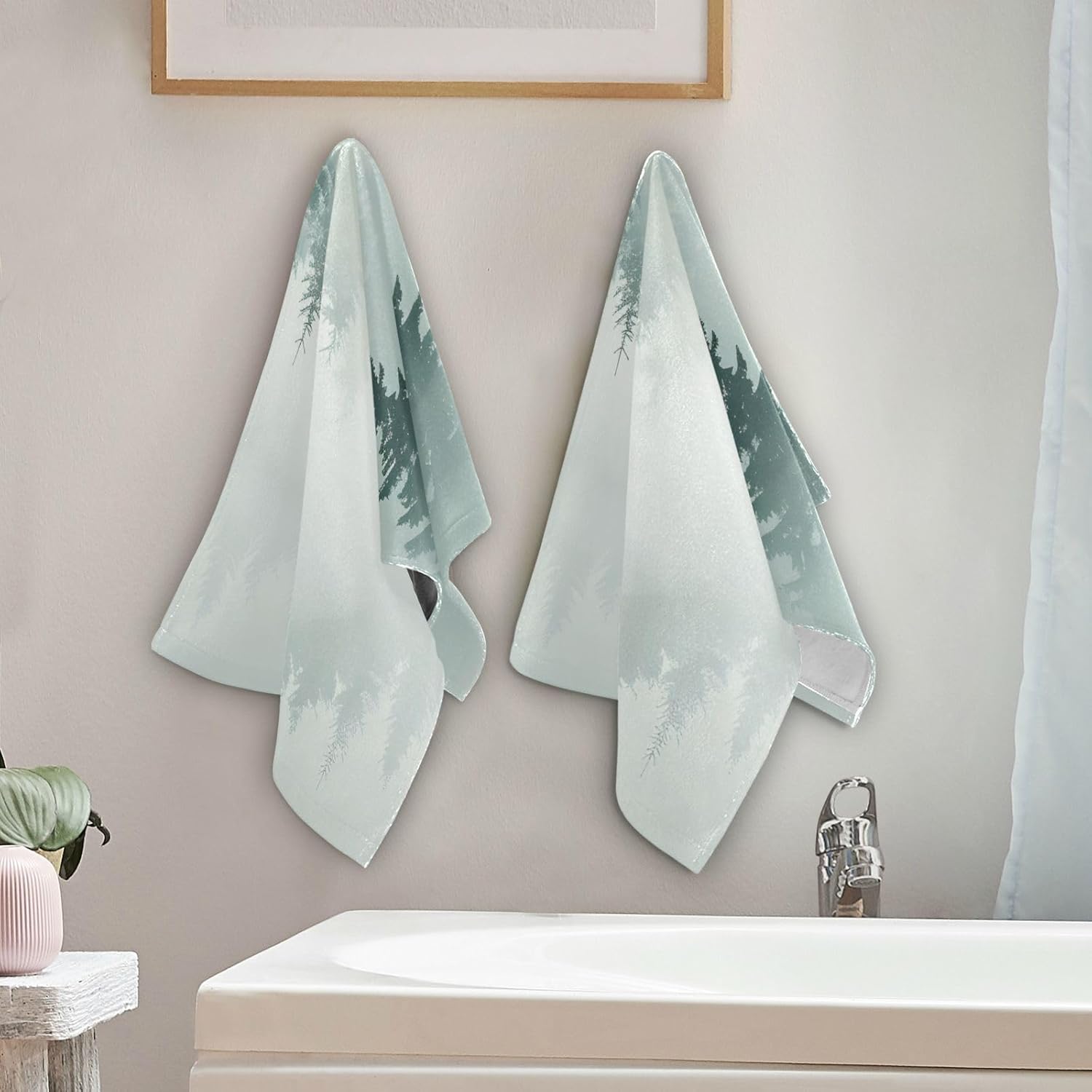 Senya Tree Forest Tile Cotton Hand Towels 30x15