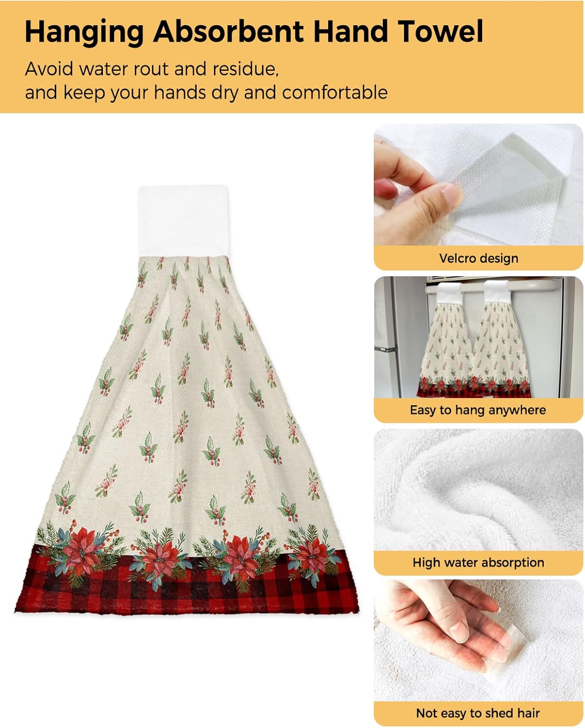 Chucoco Hanging Tie Towel 1-Piece kitchen hand towel Reusable Red Christmas