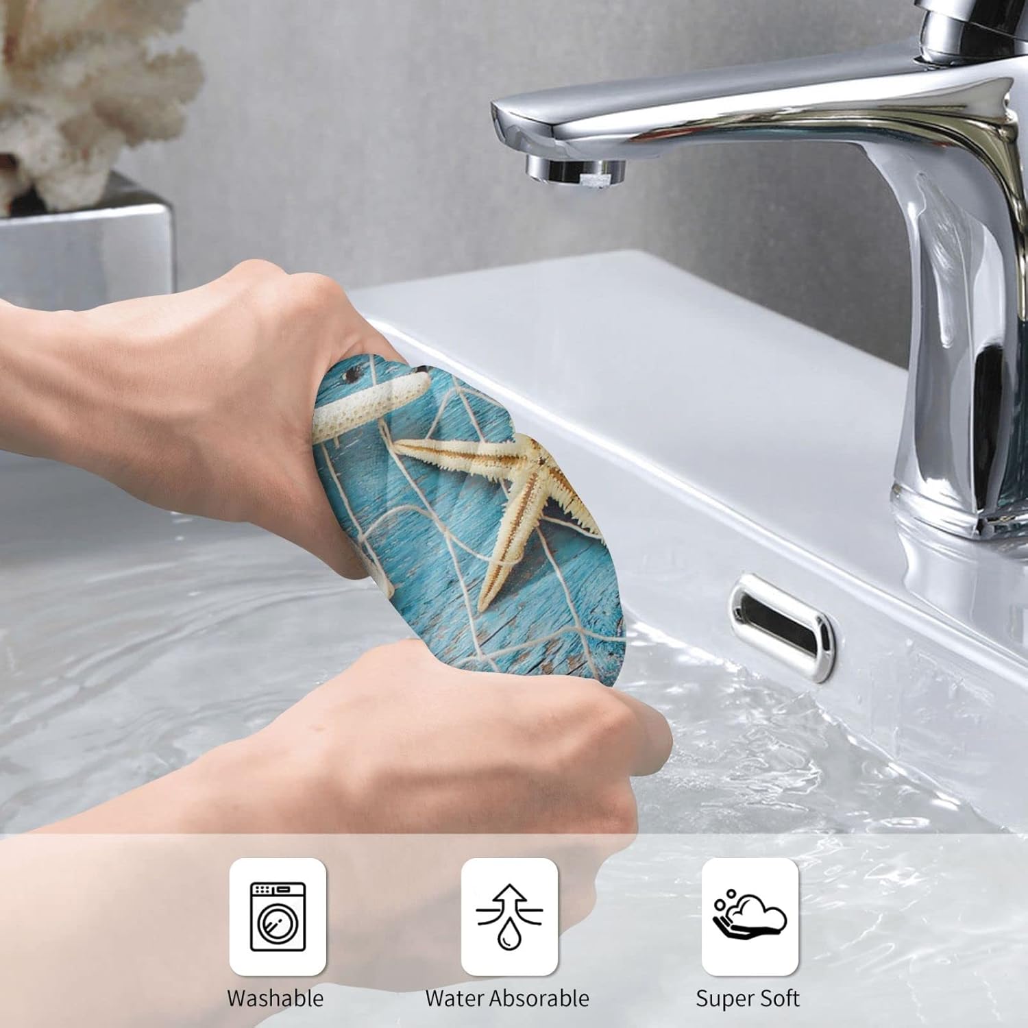 CoVasa Nautical Seashell Hand Towels for Bath Ultra Soft Durable