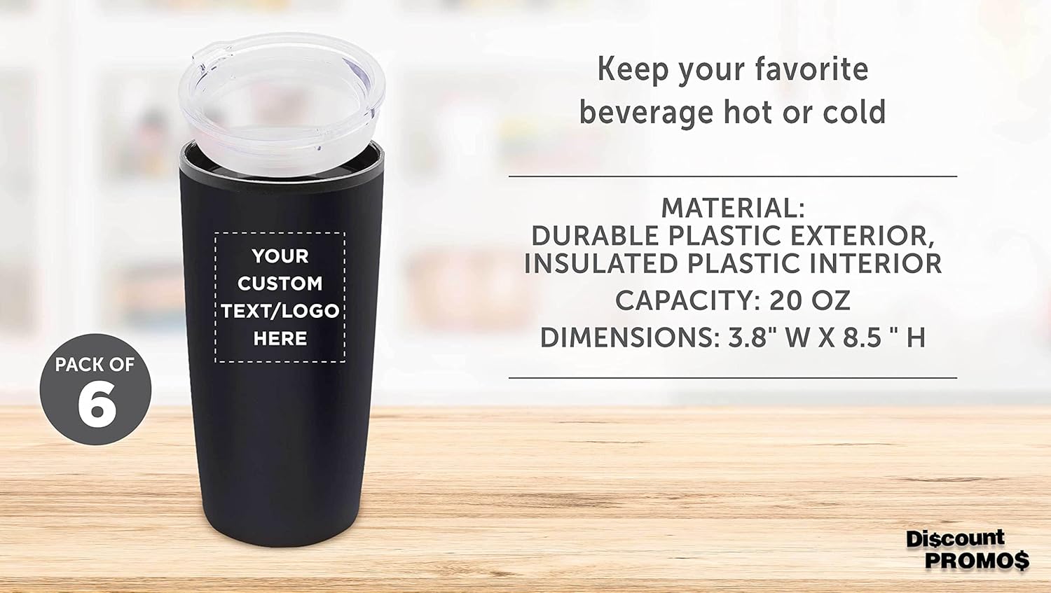 Custom Plastic Tumblers with Lid Insulated Set of 6