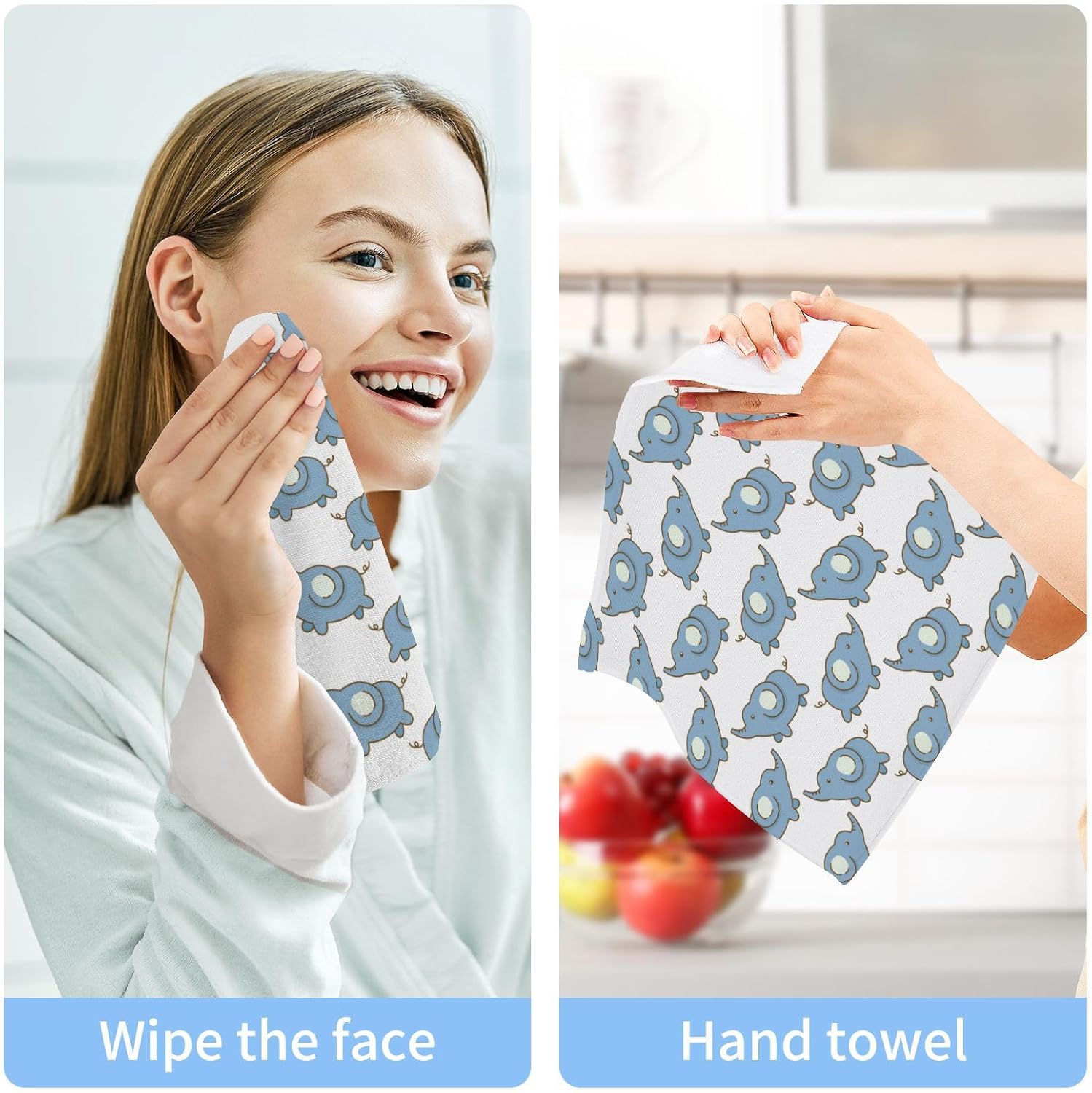 YETTASBIN Elephant Washcloths 2 Pack Soft Absorbent Cotton Towels