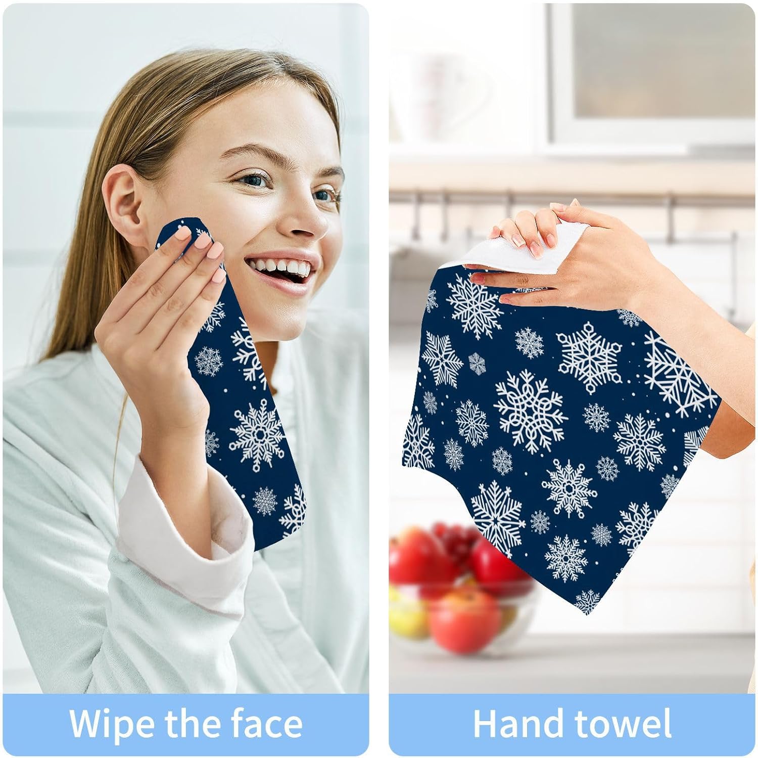 Clean Soft Blue Snowflakes Washcloth Set