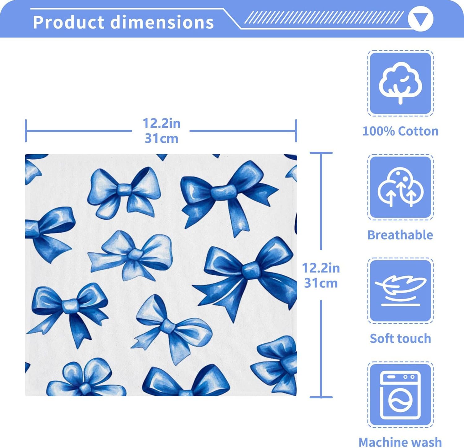 Xigua Blue Bows Washcloth Set - Fast Drying Hypoallergenic Soft Absorbent