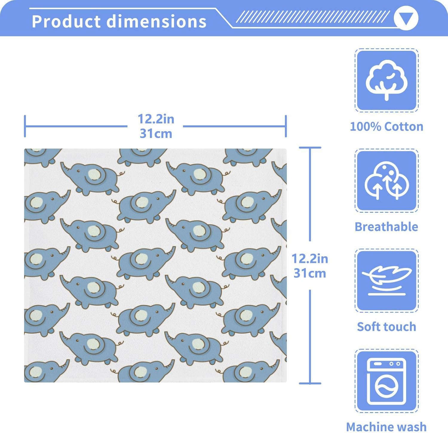 YETTASBIN Elephant Washcloths 2 Pack Soft Absorbent Cotton Towels