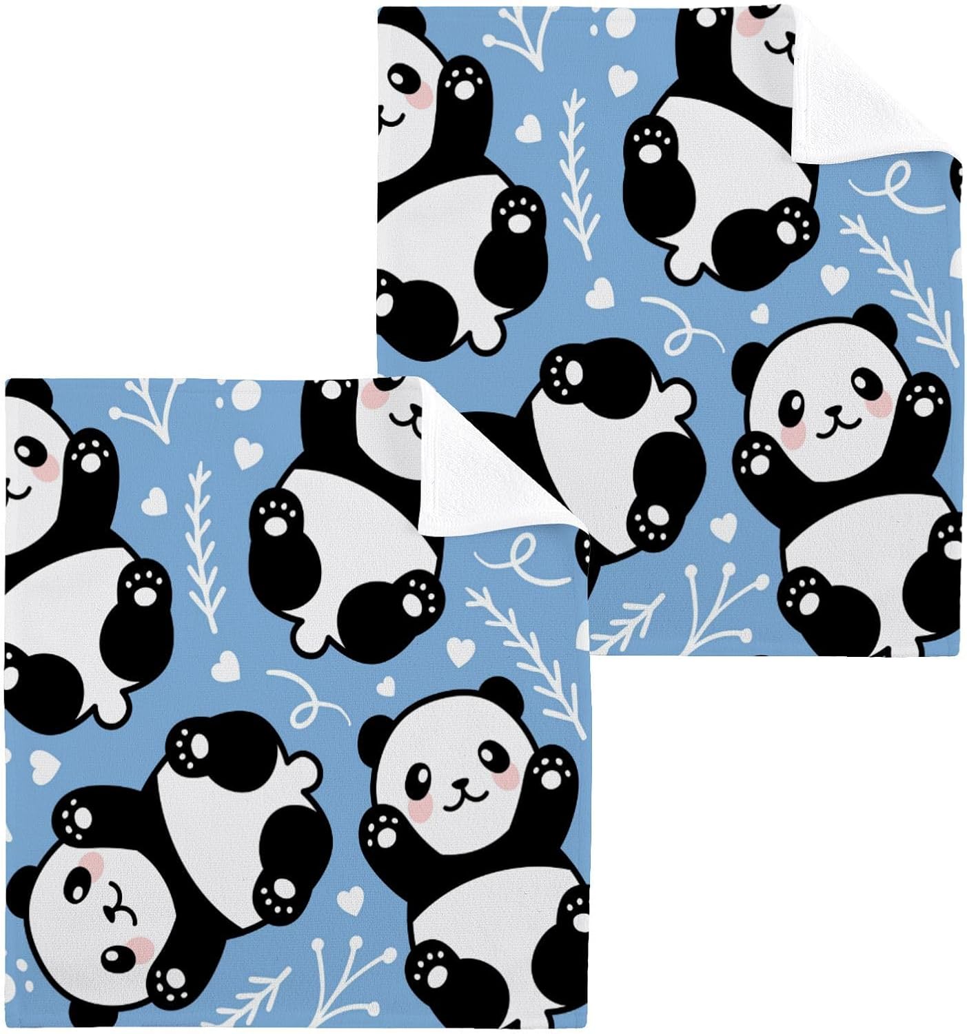 YETTASBIN Cute Panda Washcloth 2 Pack - Soft Reusable 12x12 inch