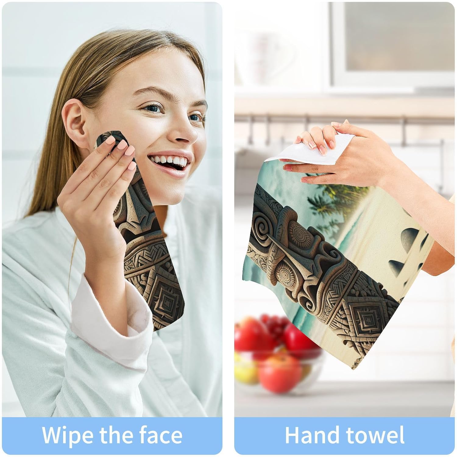 WOIWB 4 Pack Tiki Stone Print Washcloths