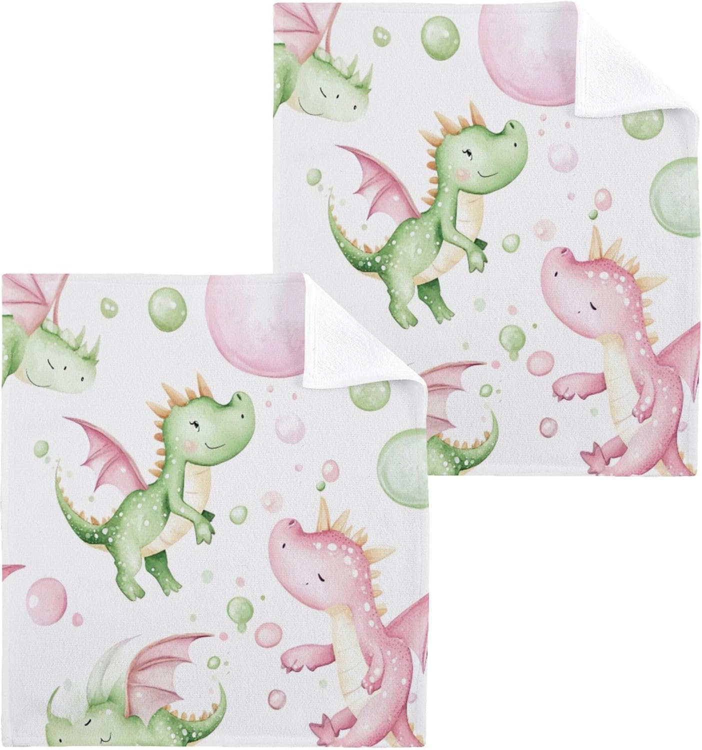 Xigua Bubbles and Dragons Washcloth Set for Travel or Home
