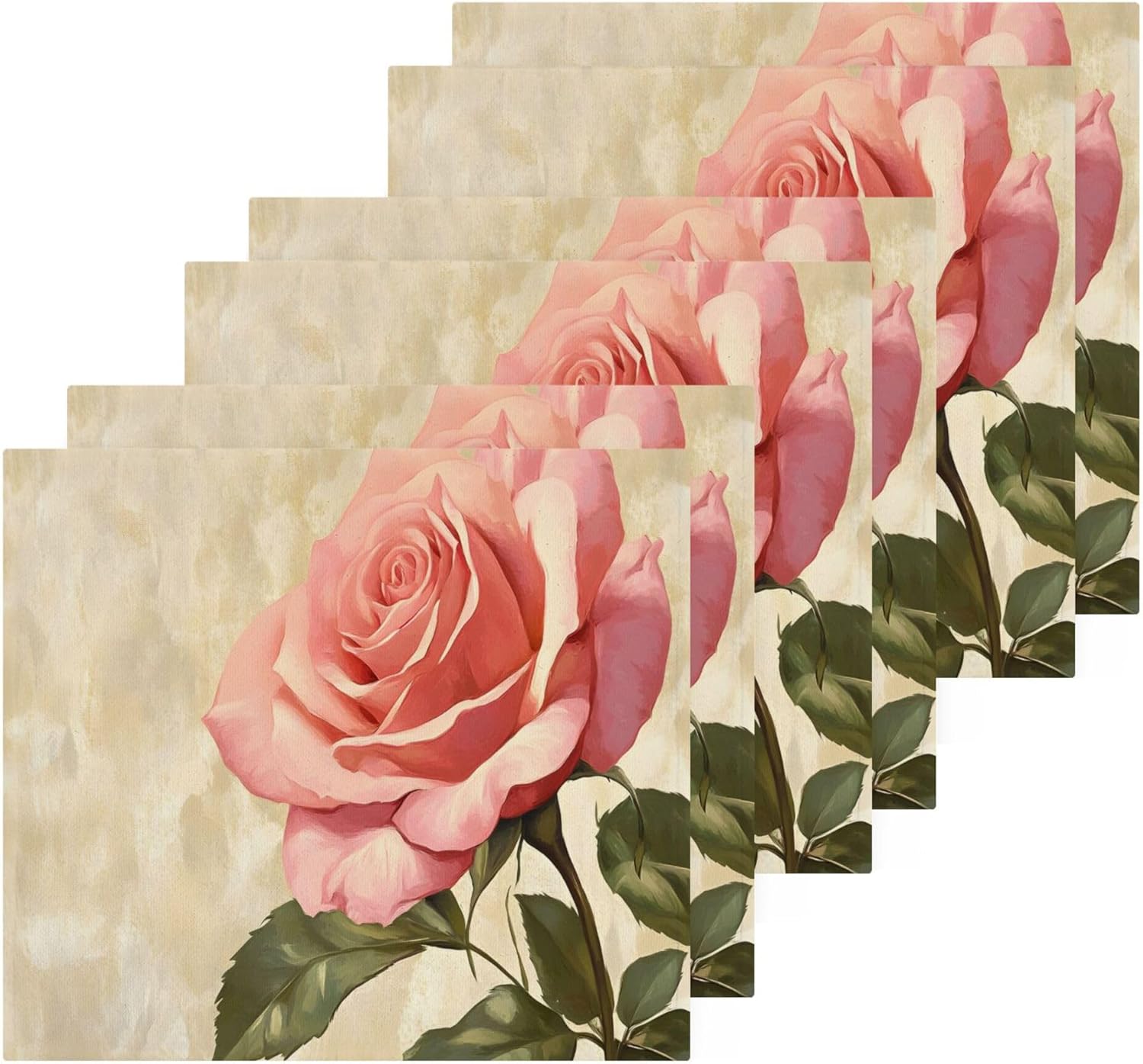 Xigua Rose Washcloth Set with Green Leaves 12x12-inch 2-12 Piece Set