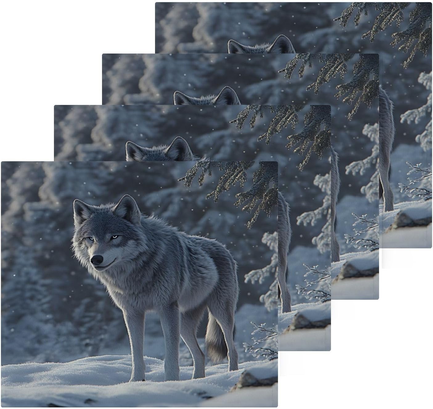 Cotton Washcloth Set - Winter Snow Wolf Print