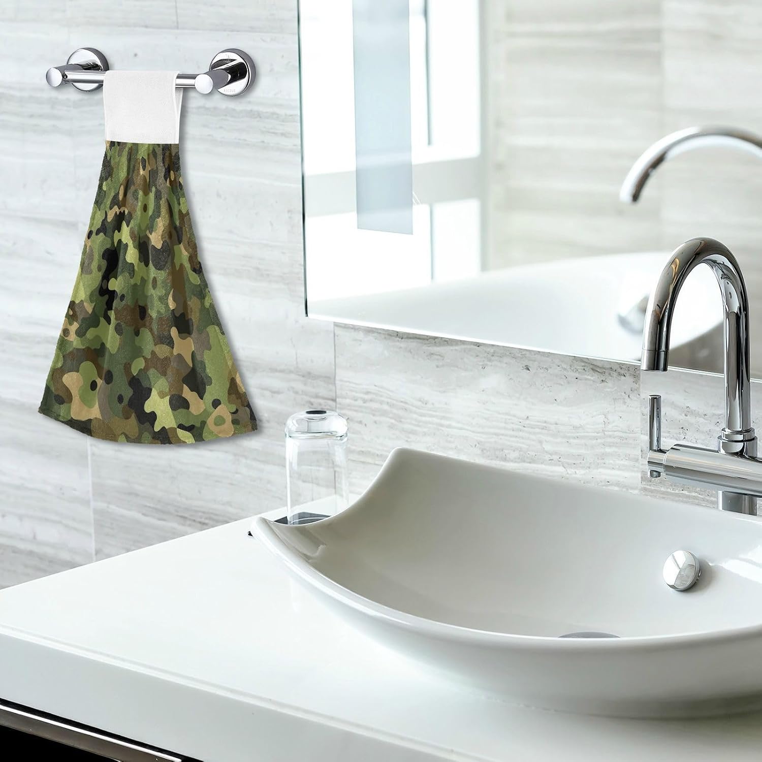 Camouflage Green Towels with Hook Loop Durable Dishcloths for Kids