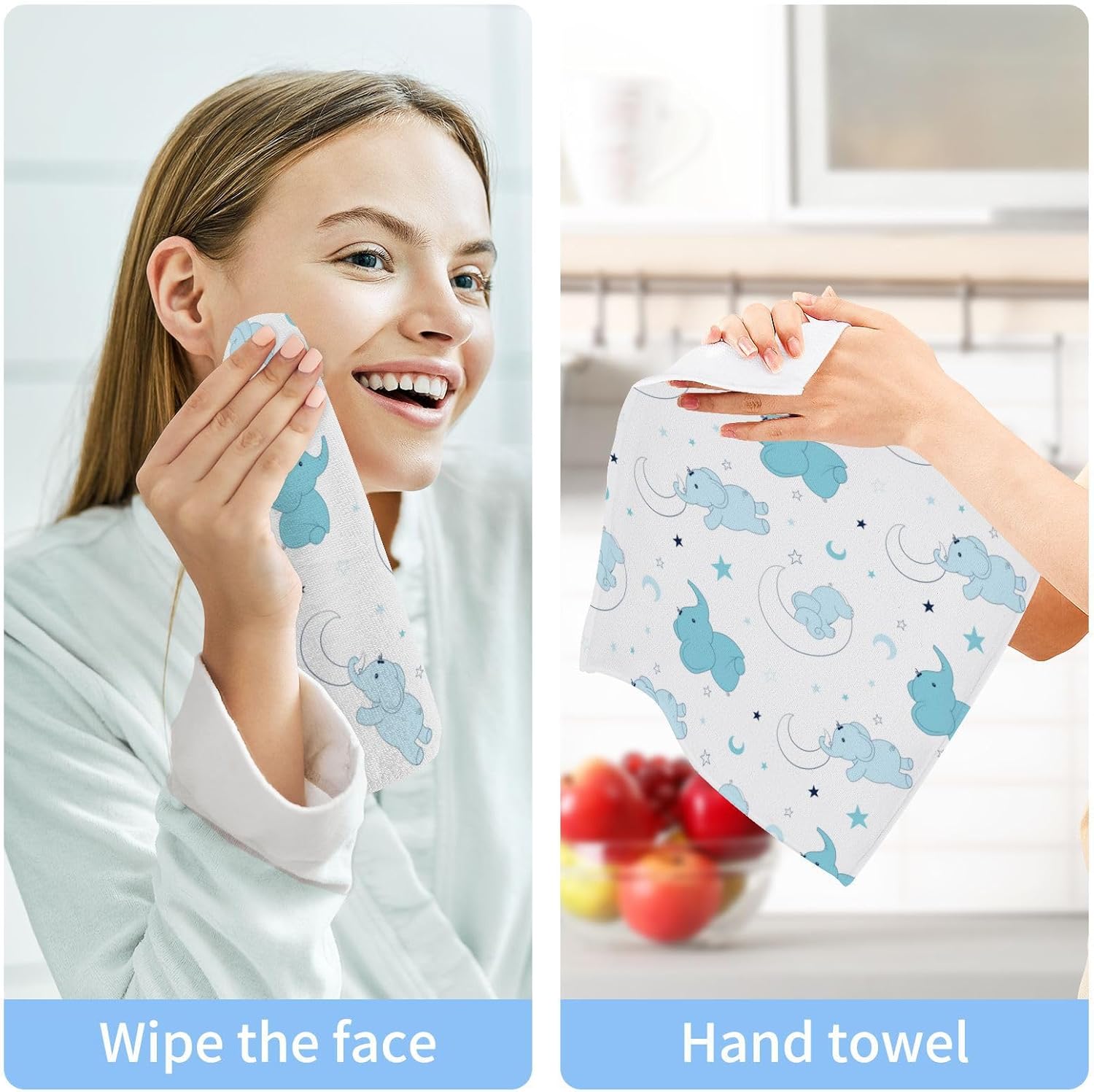 Elephant Washcloths 2 Pack Soft Absorbent Cotton Baby Face Towels
