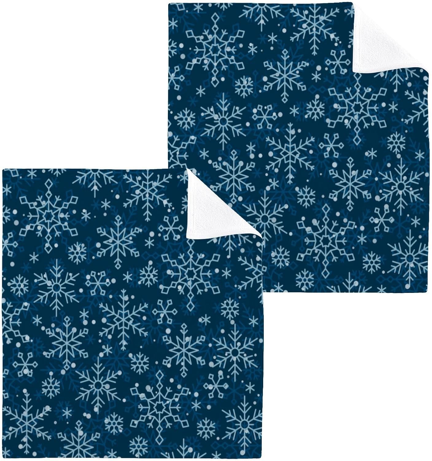 Blue Snowflake Washcloth 2-Pack Soft Absorbent Cotton Baby Face Towels